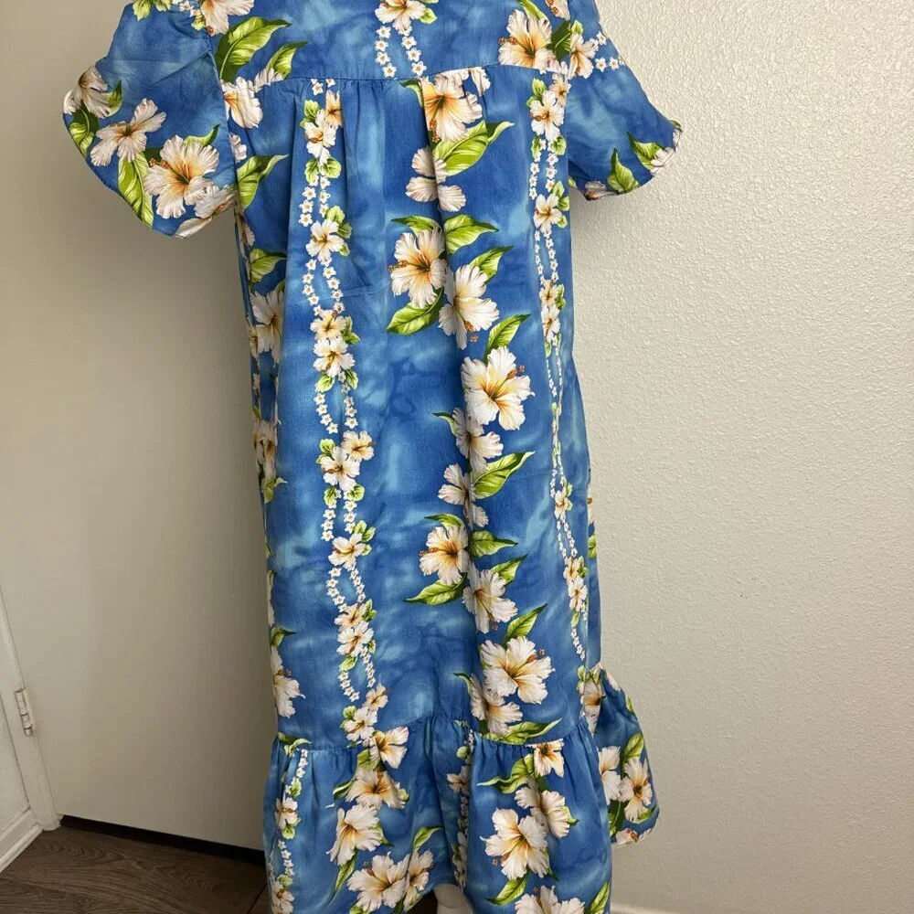 Authentic Made in Hawaii MuMu Kaftan Midi Dress Floral Ruffle Sz M - Picture 8 of 9